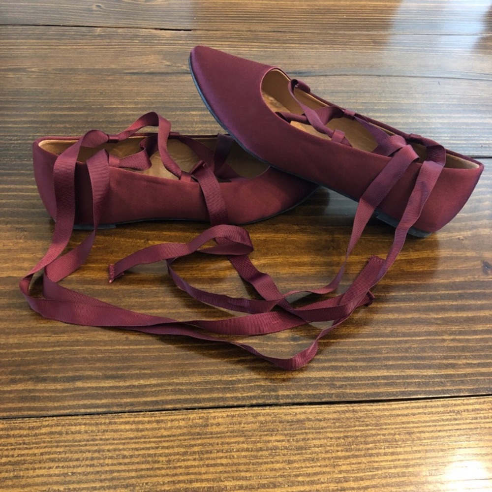 Burgundy ankle tie flats